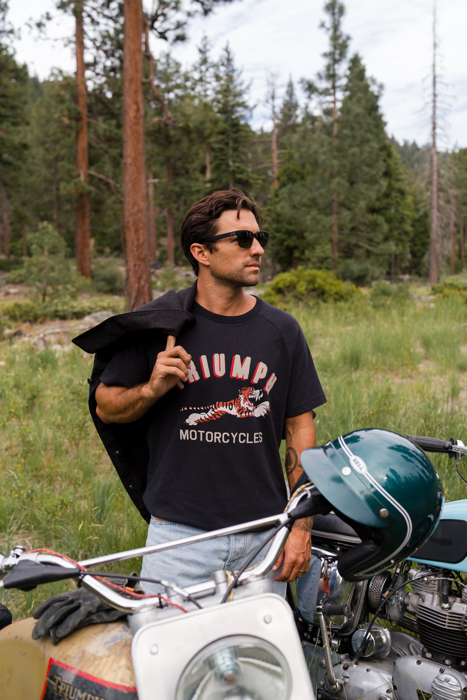 Man wearing a triumph heritage tshirt